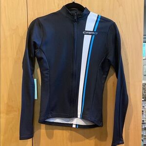 Women's Black Long-Sleeve Cycling Jersey with Blue & White Stripe